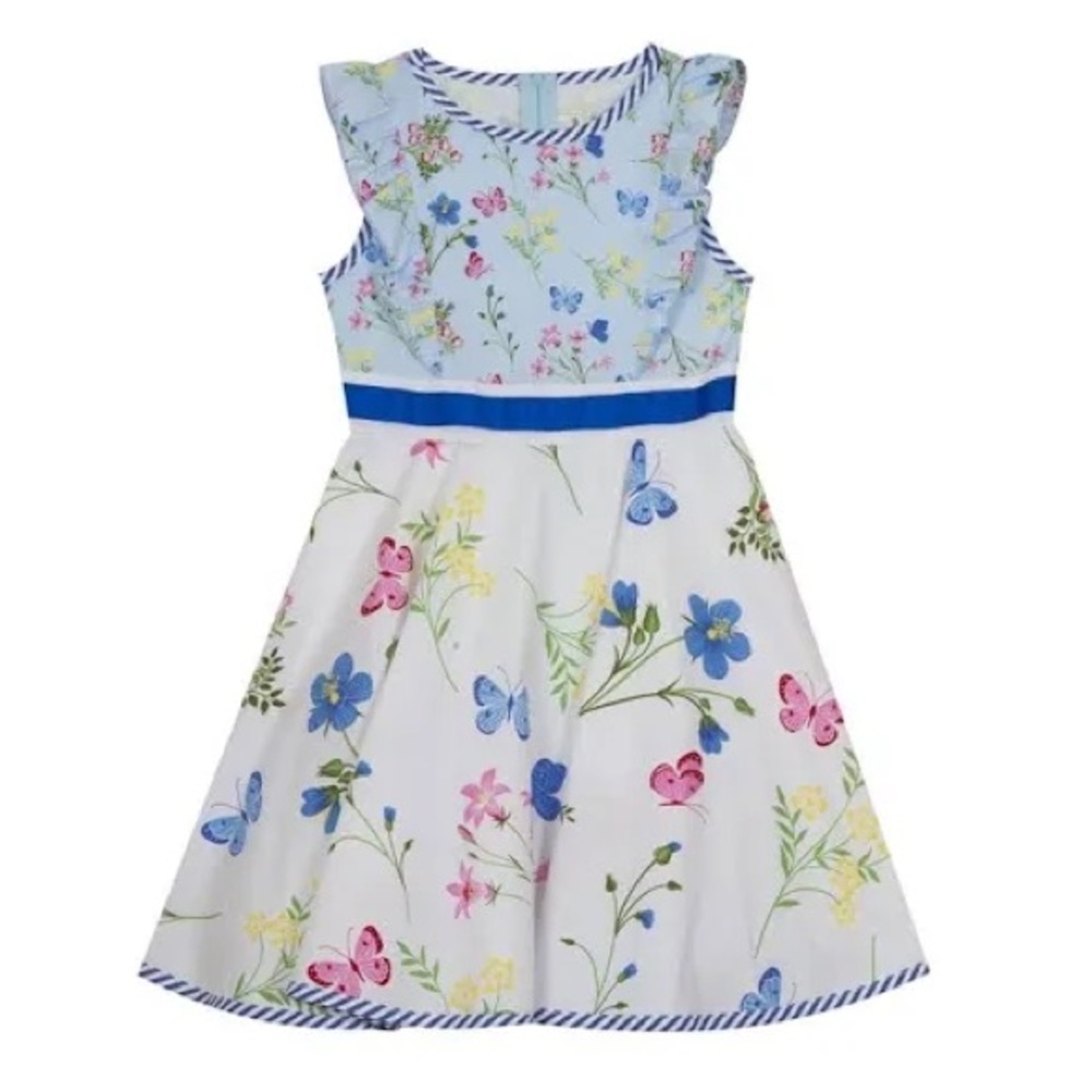 Nwt Rare Editions Little Girls Printed Poplin Dress - Blue size 24 months